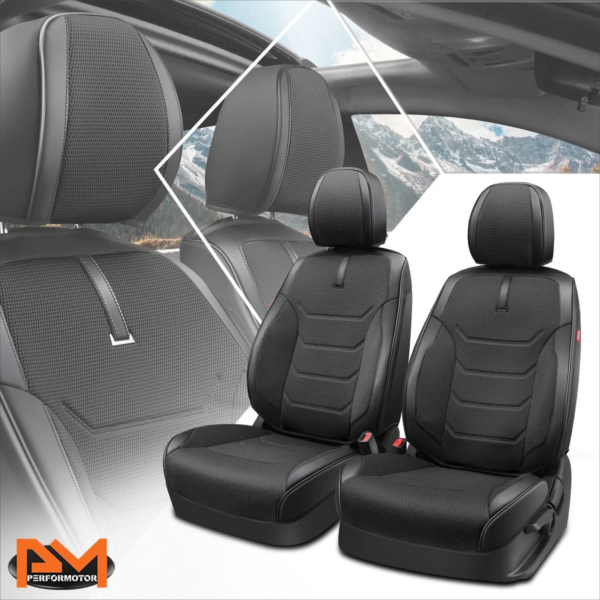 Front Row Bucket Seat Cover for Universal Fit (Sport Series, Black)