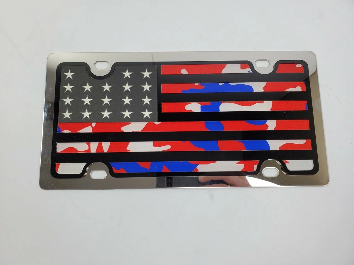 American Flag Metal Vanity License Plate Red White Blue Camo for Vehicles