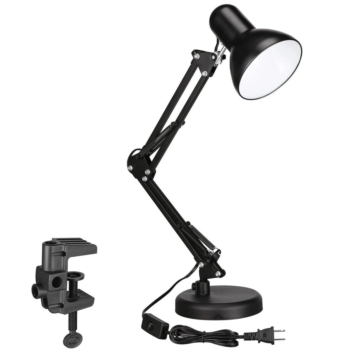 Adjustable Swing Arm Desk Lamp for E26 Bulb (1 Unit) - Black