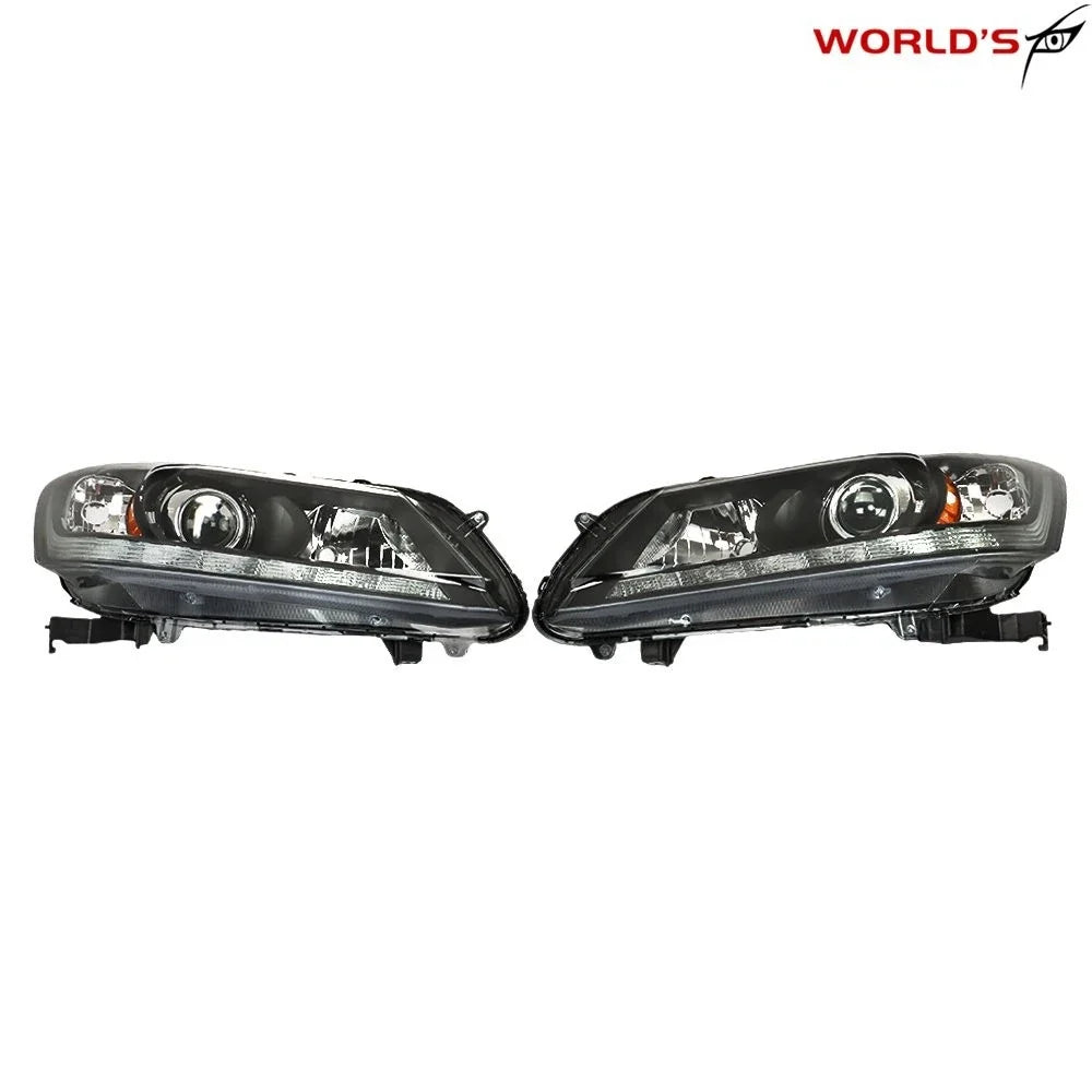 Set of 2 Black Projector Headlights for Honda Accord (2013–2015) LED DRL