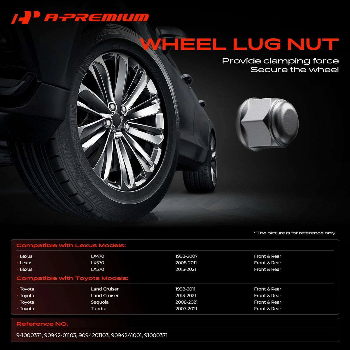 20pcs Wheel Lug Nut for Lexus LX470 LX570 Toyota Sequoia (9-1000371, 9094201103)