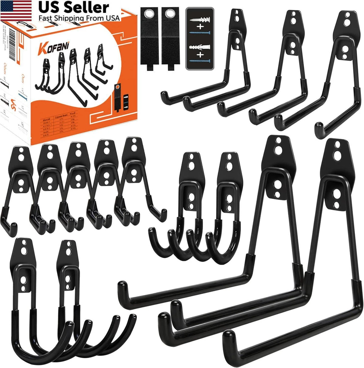 16 Pack Steel Garage Storage Hooks for Wall Mount Bike Ladder Tool Hanger