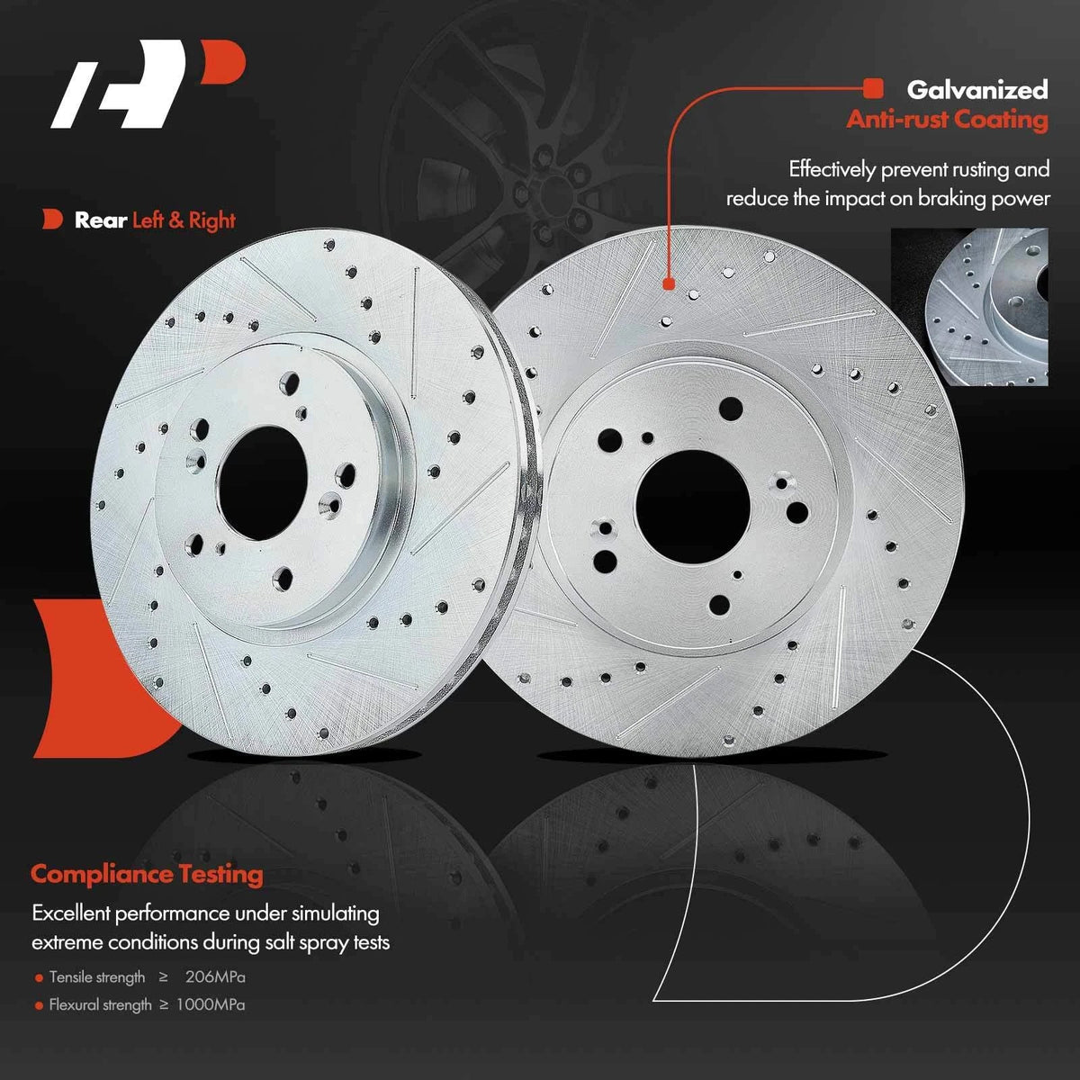 Set of 8 Front Drilled Brake Rotors, Pads & Calipers for Honda Accord