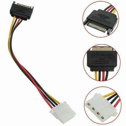 4-Pin Power Drive Adapter Cable to Molex IDE SATA 15-Pin for Automotive
