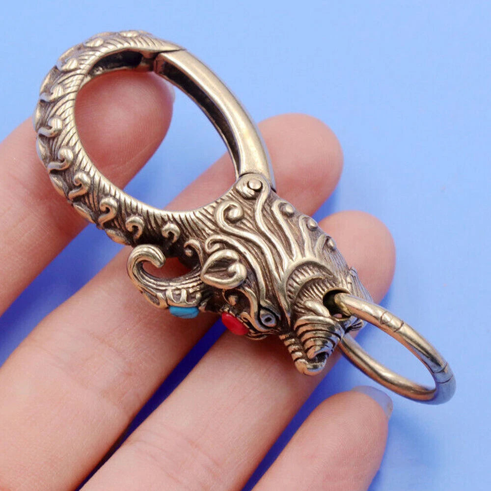 2X Solid Brass Dragon Keychains for Bag Wallet Snap Hook Clasps