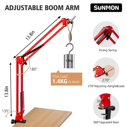 Red Boom Arm with Pop Filter for HyperX QuadCast (12 cm x 40 x 5 cm)