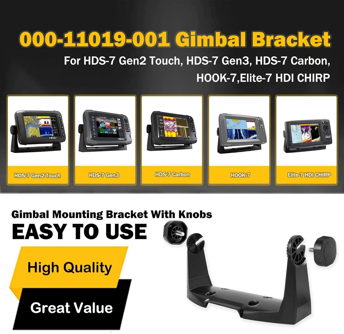 Gimbal Mounting Bracket w/Knobs for Lowrance HDS-7 (Gen2, Gen3)