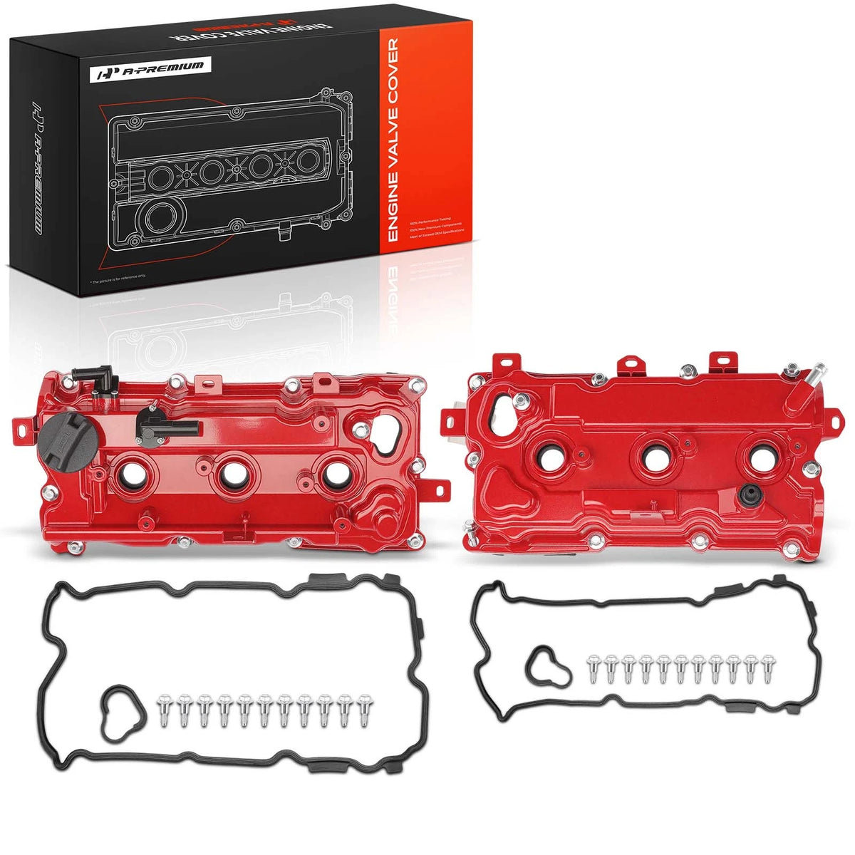 A-Premium Red Engine Valve Cover Set w/ Gaskets for Nissan Murano (2003–2007) - 13264JP01B, 13264JP01A, 13264-JP01B, 13264-JP01A