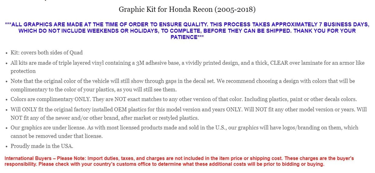 Decal Graphics Kit for Honda Recon (2005–2018)