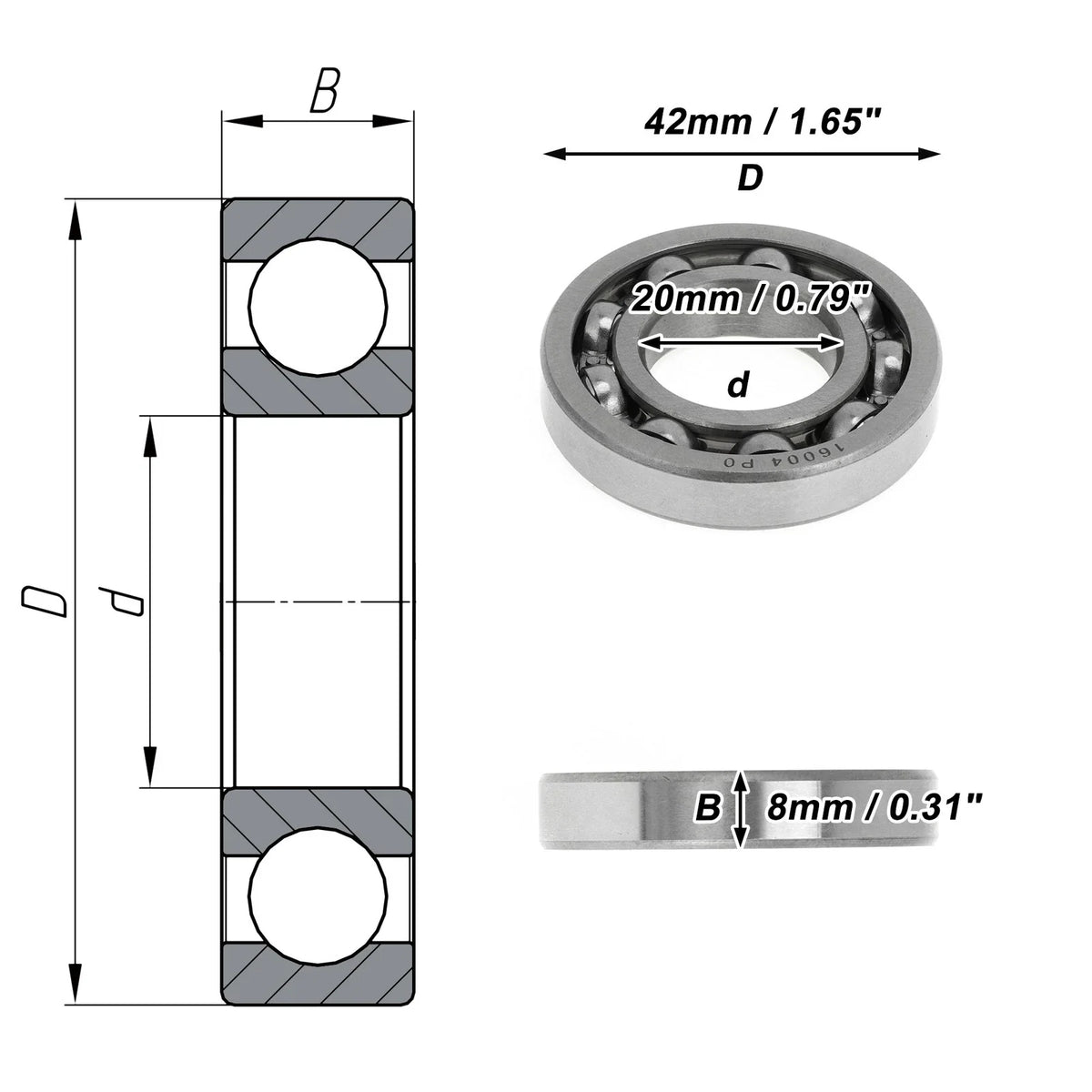 Deep Groove Ball Bearing P0 for Scooter Skateboard Wheel (20x42x8mm)