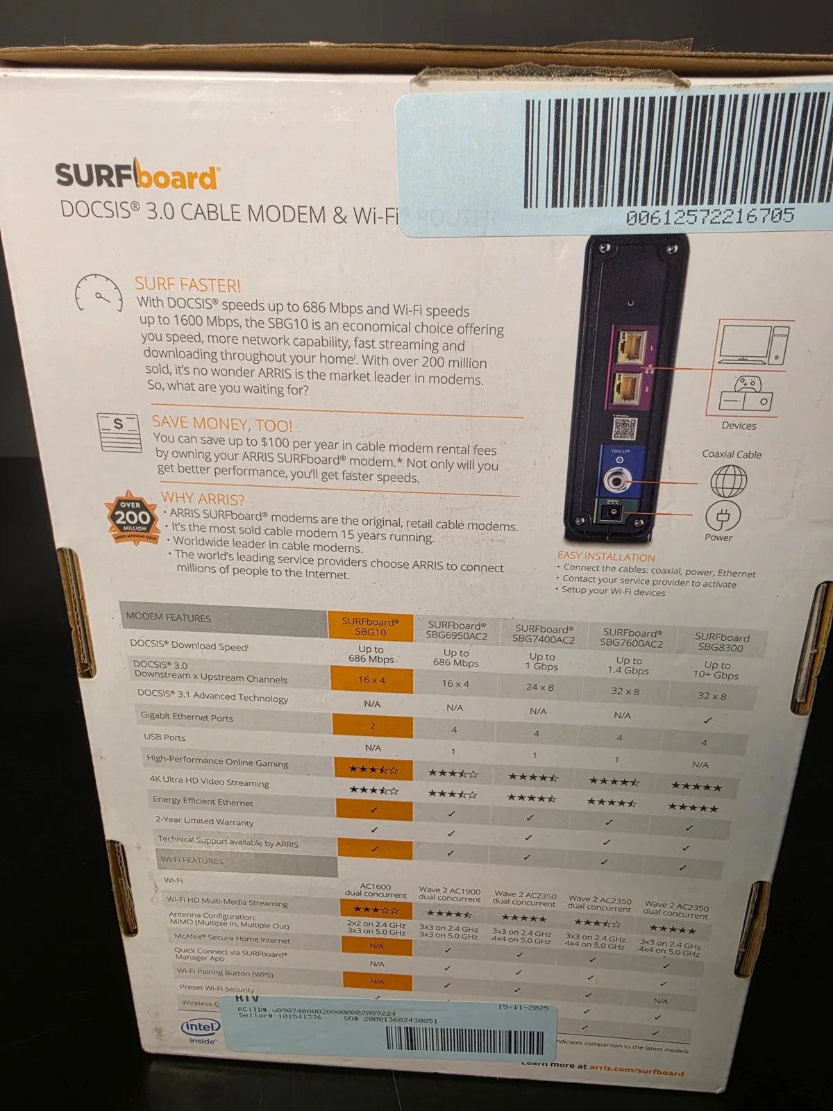 ARRIS SBG10 AC1600 Dual-Band Cable Modem Router for