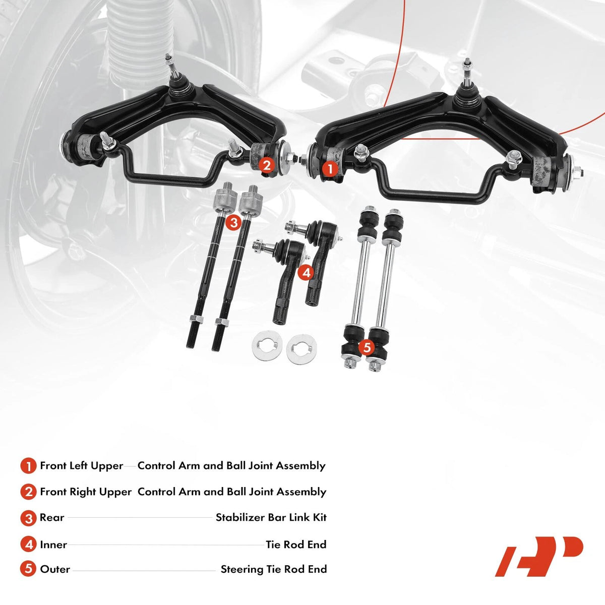 Set of 8 Front Upper Control Arm Sway Bar Tie Rod for Ford Explorer (2002–2003) - 1L2Z3280DA, L2Z3280DA, 22761221, 2L2Z5K483BA
