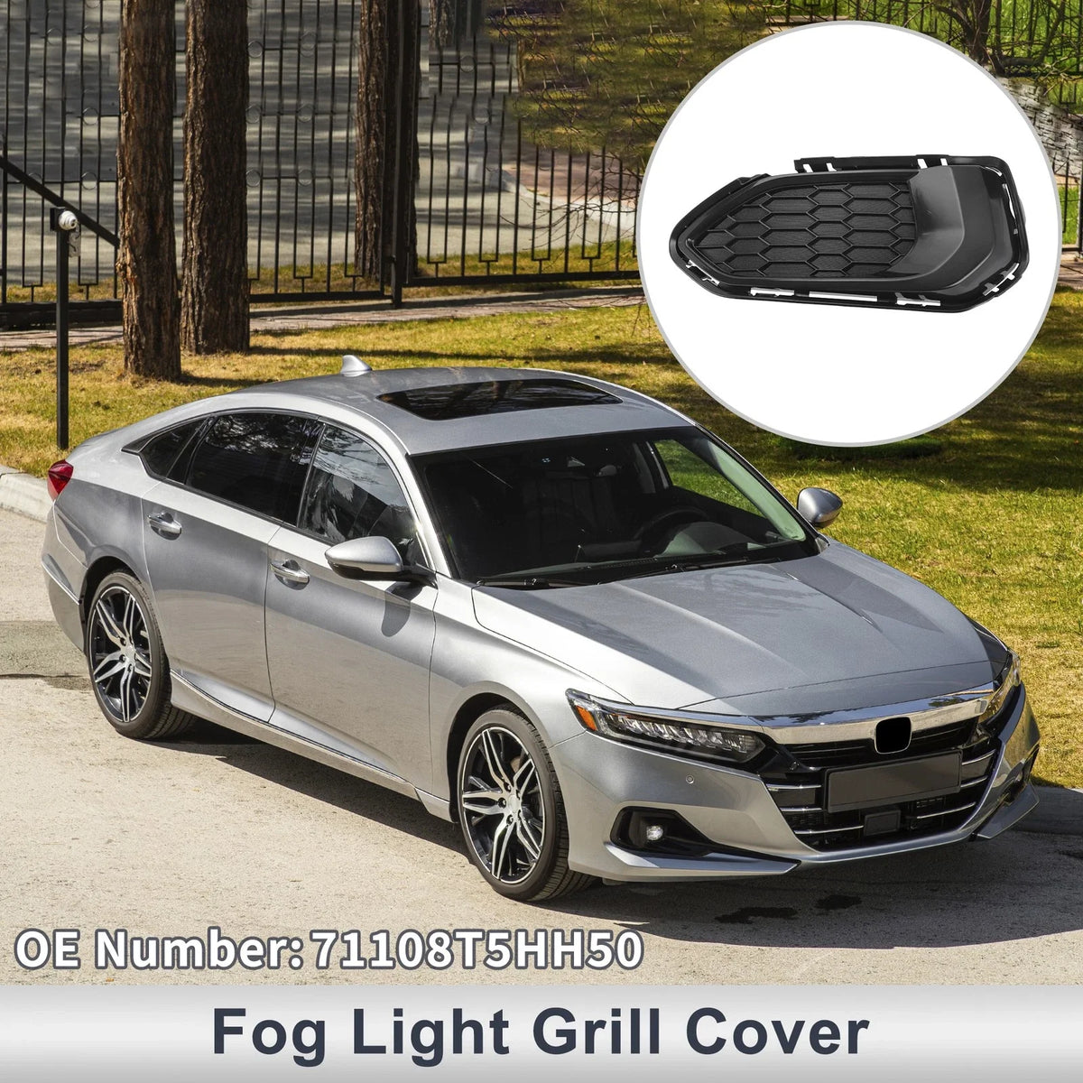 1pc Fog Light Grill for Honda Fit (2018) No. 71108T5HH50 ABS Black