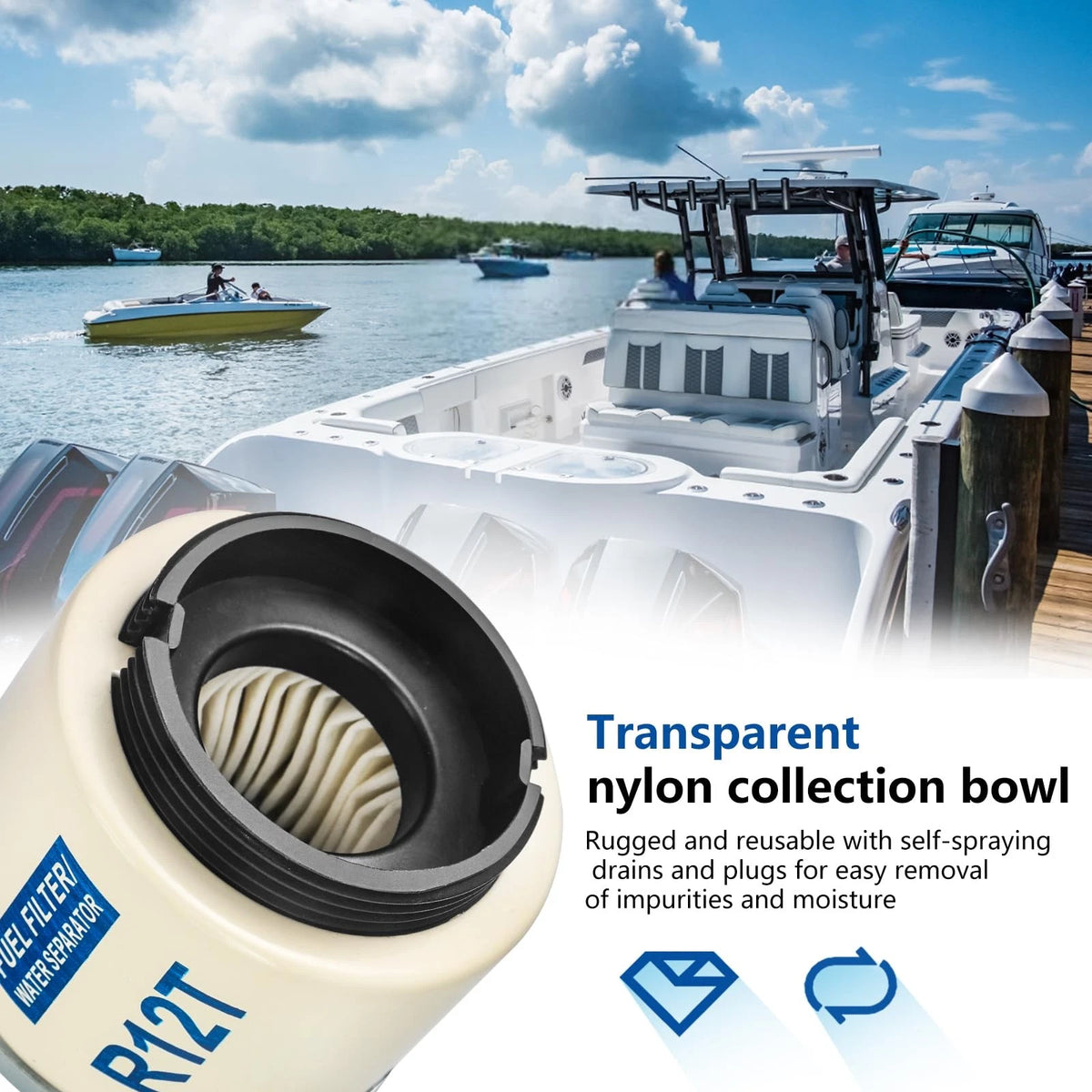 R12T Fuel Water Separator for Marine (No Cover)