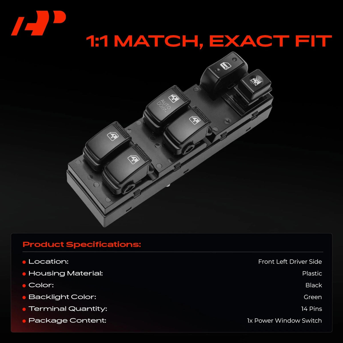 Front Left Power Window Switch for Hyundai Tucson (2005–2010) 93570-2E200, 93570-2E250