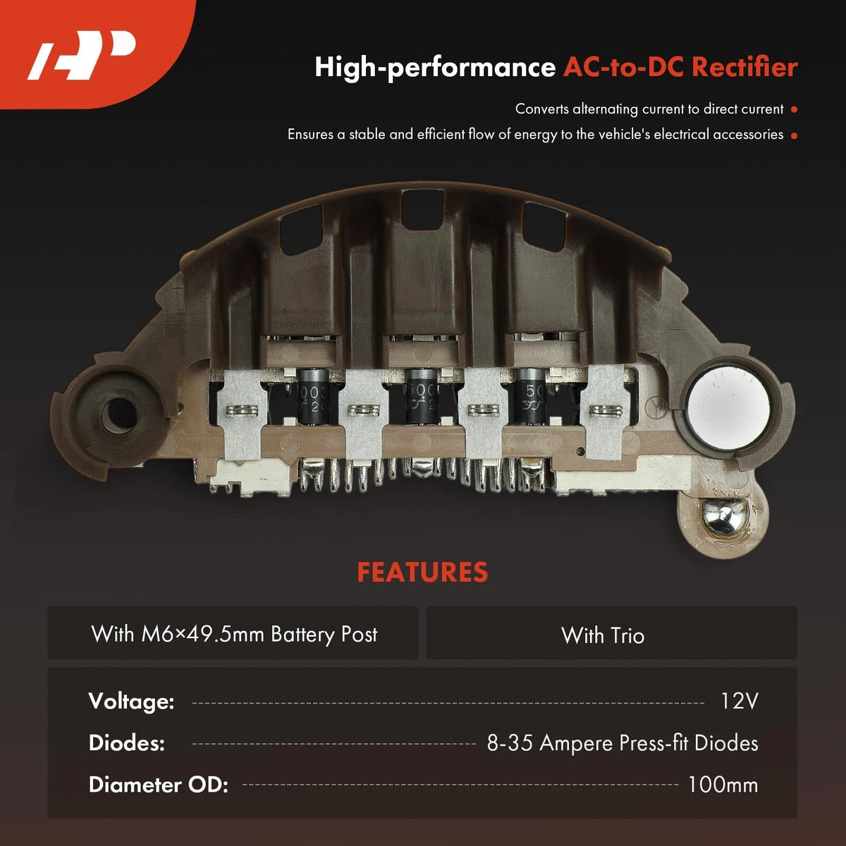 Alternator Rectifier for Hyundai Elantra, Mitsubishi Eclipse, Dodge Colt (A860T35270, E9PZ10304B, 135252, RM-41, IMR10040)
