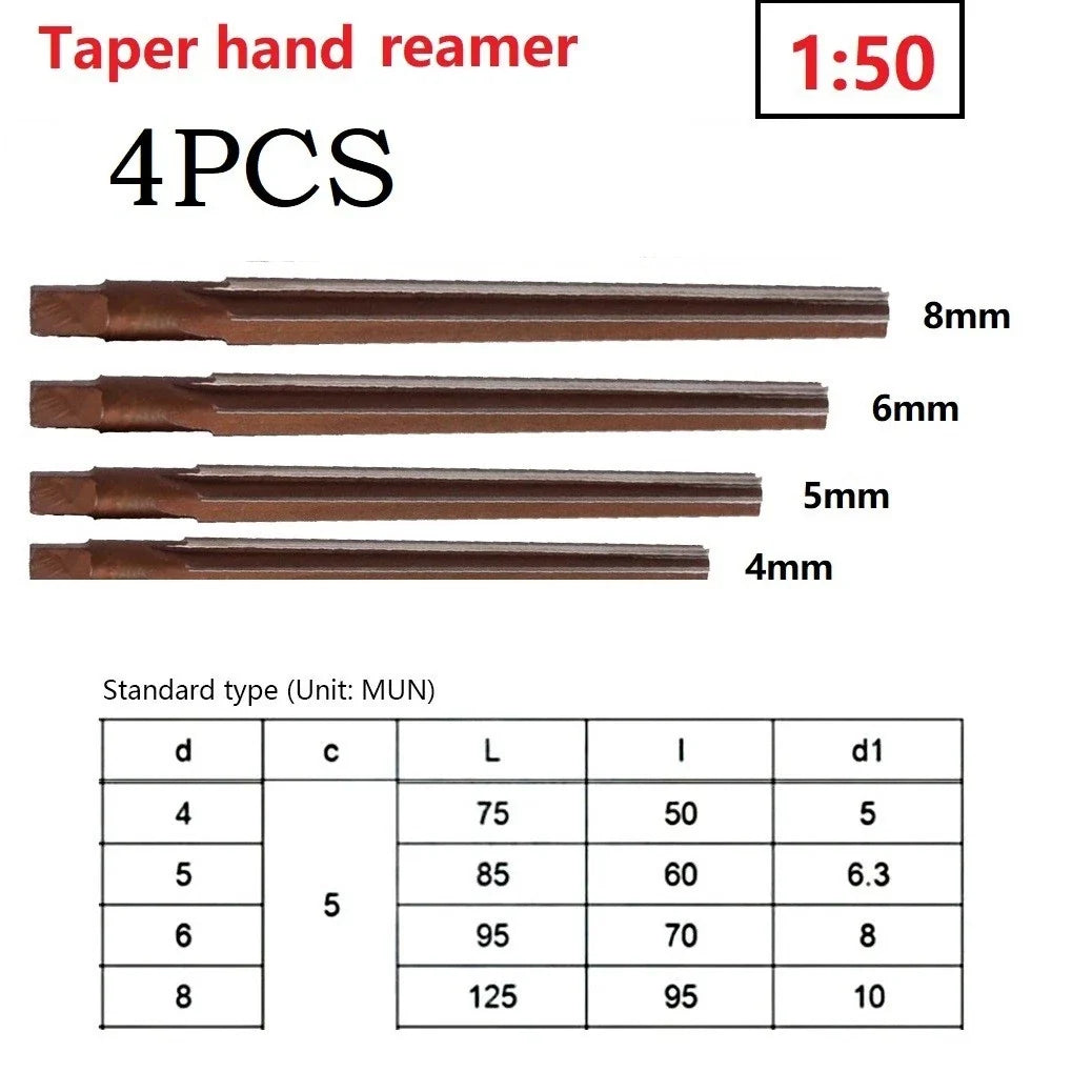 Set of 4 Conical Degree Manual Pin Taper Shank Hand Reamers 4/5/6/8mm