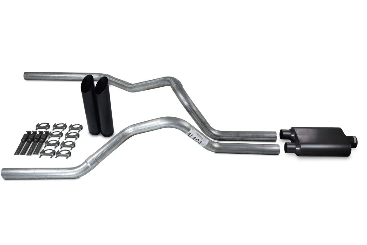 2.5" Dual Exhaust Kit for Chevy GMC 1500 Truck (2007–2014) - 2 Chamber Muffler, Black Tips