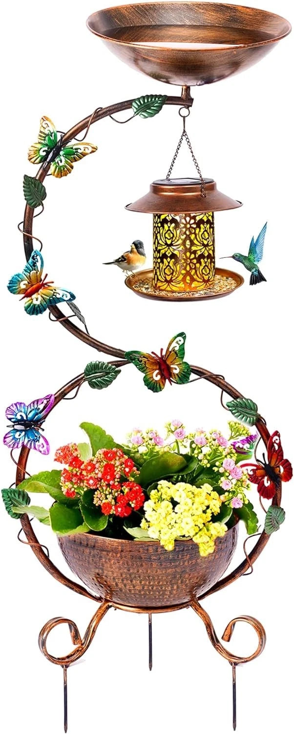 Durable Metal Bird Bath and Solar Feeder for Outdoor Use