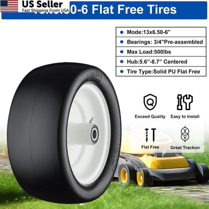 Set of 2 Flat Free Lawn Mower Tires 13x6.50-6
