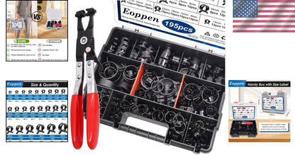 195pcs Spring Hose Clamp Kit with Swivel Pliers for Secure Connections
