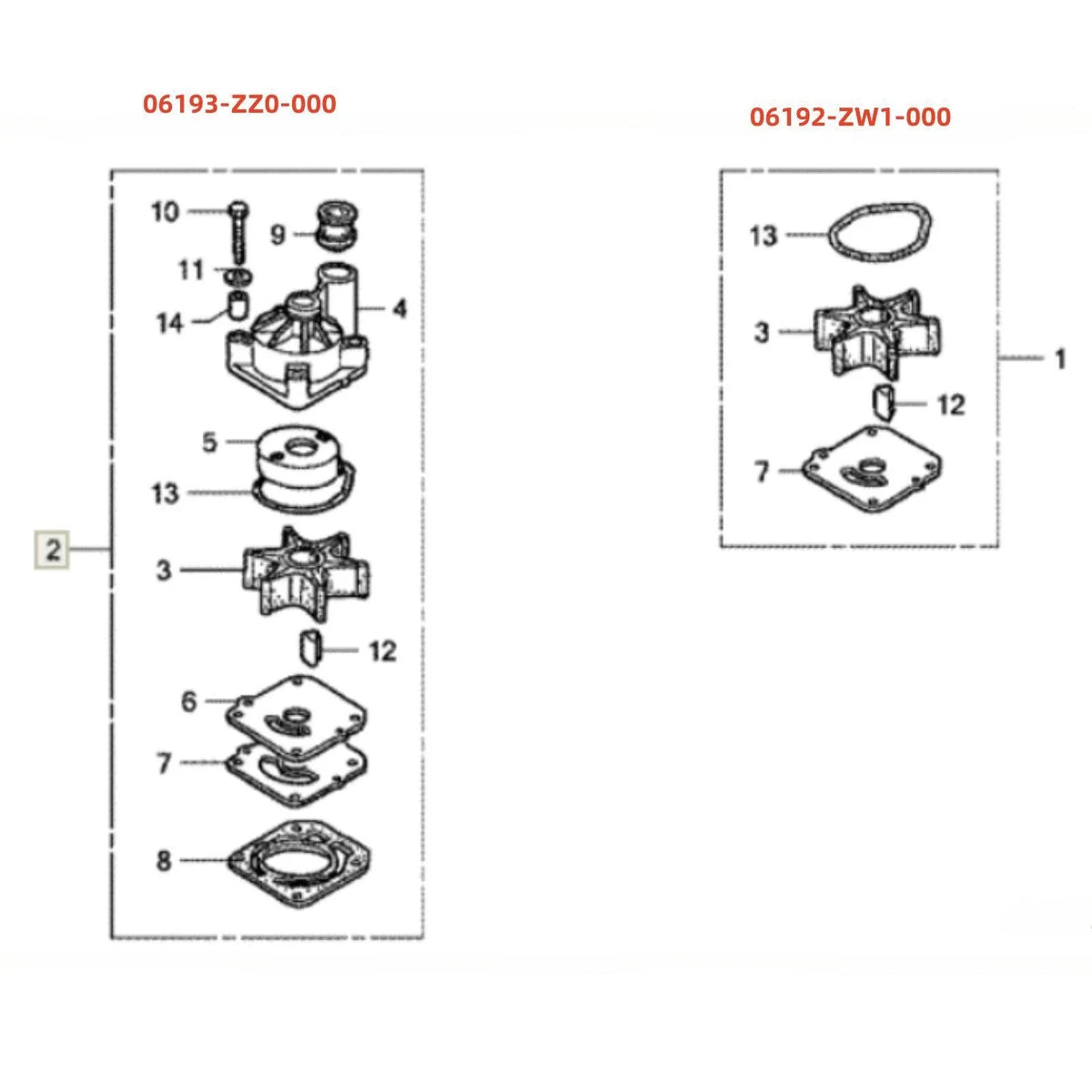 Water Pump Impeller Kit for Honda BF75D BF90D (Outboard Motor, 06193-ZZ0-000)