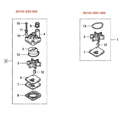 Water Pump Impeller Kit for Honda BF75D BF90D (Outboard Motor, 06193-ZZ0-000)