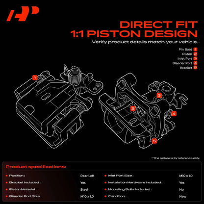 Rear Driver Side Brake Caliper for Hyundai Elantra Tiburon (2005–2006) 583102CA20, 583102CA31, 582102F300, 19-B3302