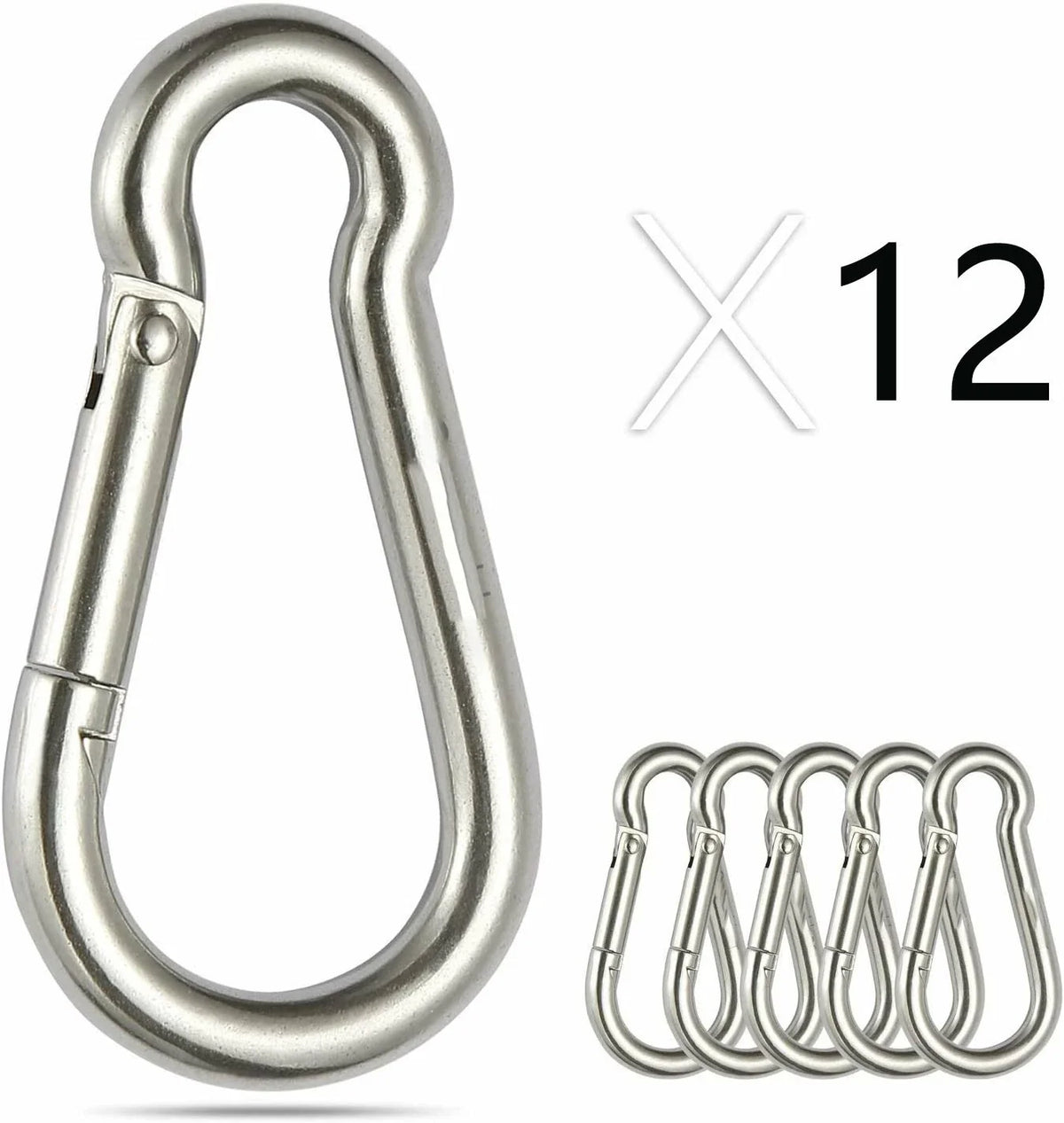 Set of 12 Stainless Steel Spring Snap Hook Carabiners 304 Clips