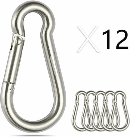 Set of 12 Stainless Steel Spring Snap Hook Carabiners 304 Clips