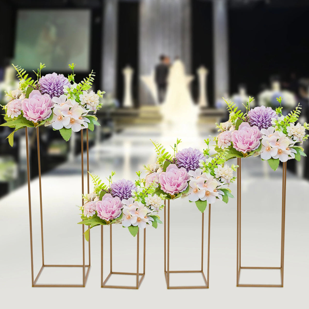 Set of 4 Gold Flower Stand Rectangular Racks for Wedding Centerpieces