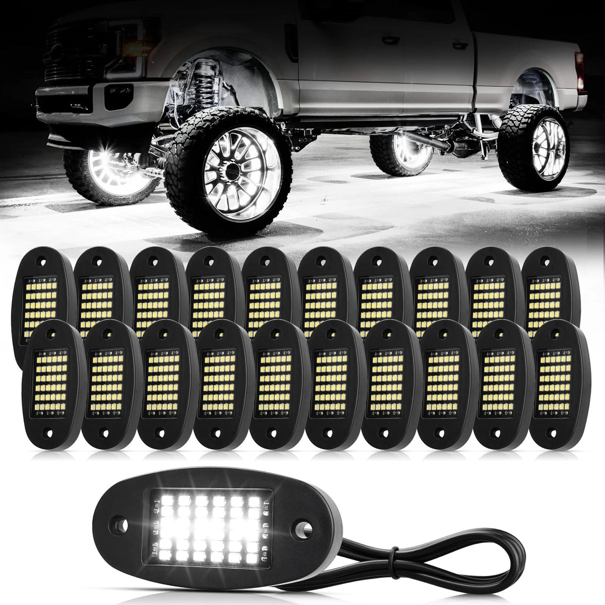 20 Pods White Rock Lights for Automotive (6000K Pure 36 LEDs)