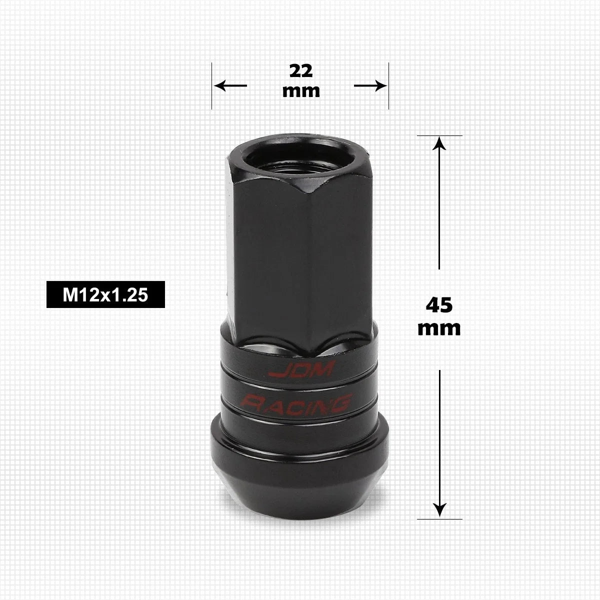 Set of 20 M12X1.25 Black JDM Open End Lug Nuts with Spline Locks and Key