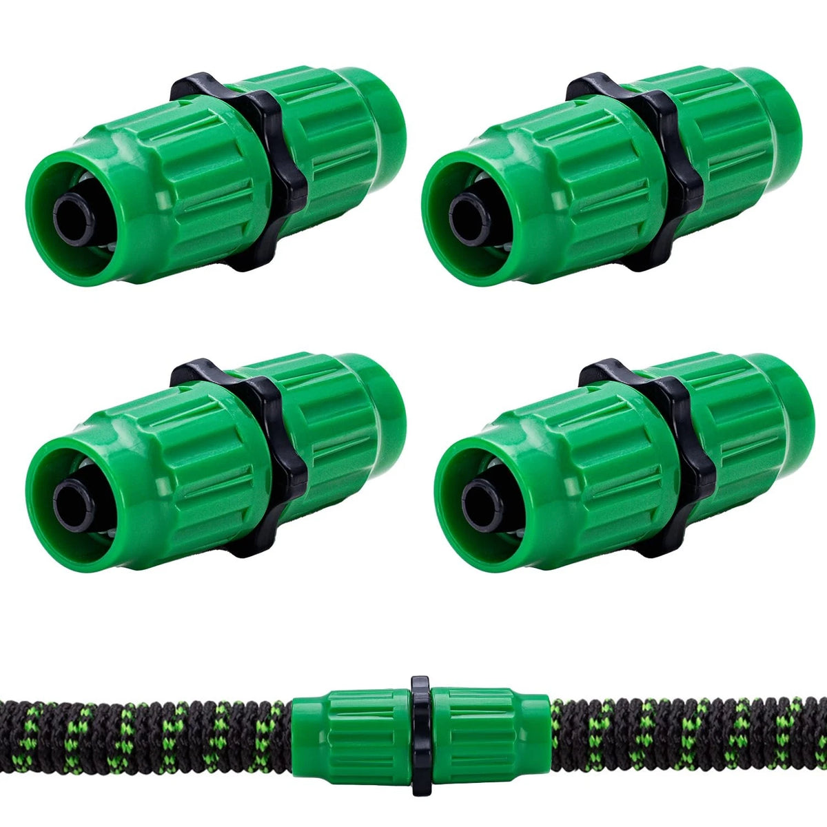 Set of 4 Expandable Garden Hose Repair Kits - Universal Dual-Channel Green