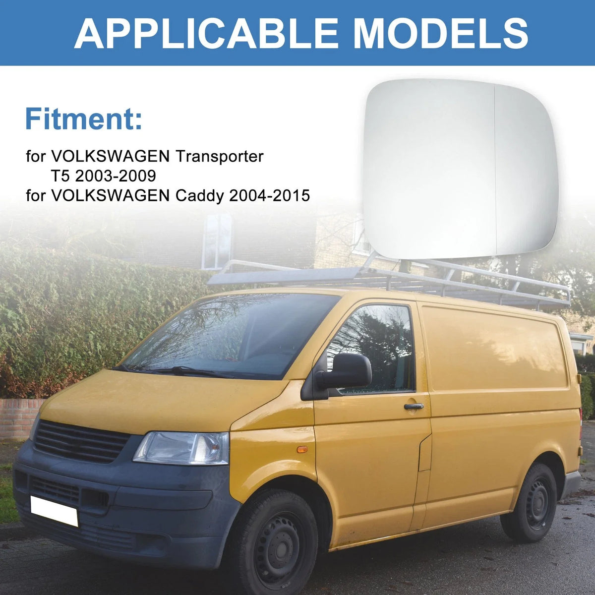 Right Side Wing Door Mirror Glass for VW Transporter T5, Caddy (2004–2015) No. 7E0853522
