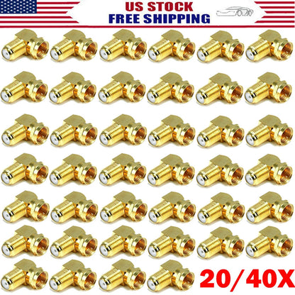 20x Right Angle Gold Plated RG59 RG6U Coaxial Connectors Adapters
