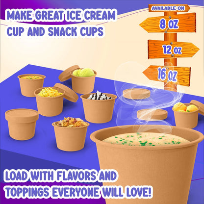 Set of 250 Disposable Brown Paper Soup Cups with Lids 8 oz