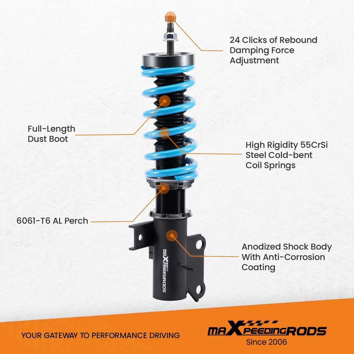 24-Way Adjustable Coilovers Suspension Kit for Chevrolet Camaro (2010–2015)
