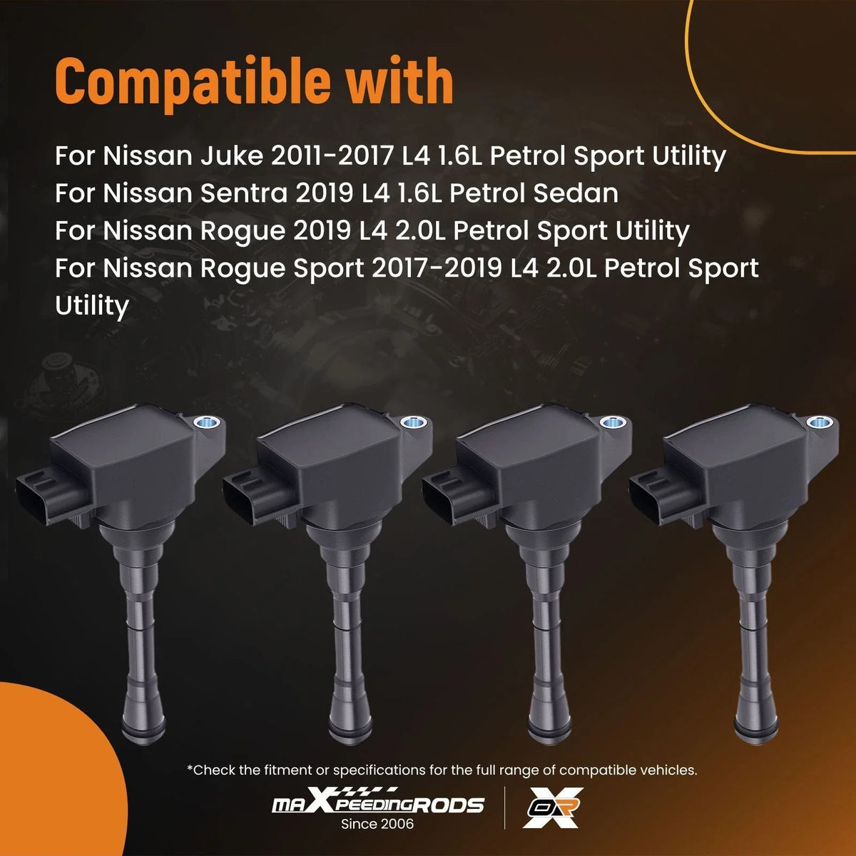Set of 4 Ignition Coils for Nissan Juke Rogue 224481KC0A (2011–2019)