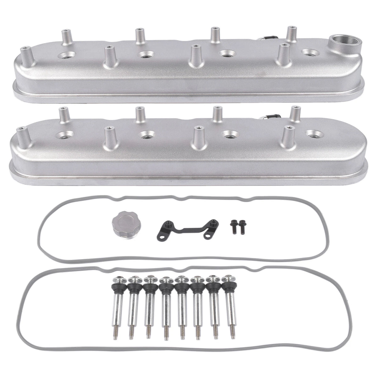 Set of 2 GM LS Cast Aluminum Tall Silver Valve Covers for LS1 LS2 LS3 (8082-1S, 8082-1, 241-110, JM8082-1, JM8082-1S)