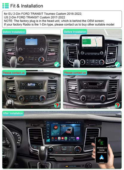 CarPlay Android Stereo for Ford Transit Custom (2020–2024)