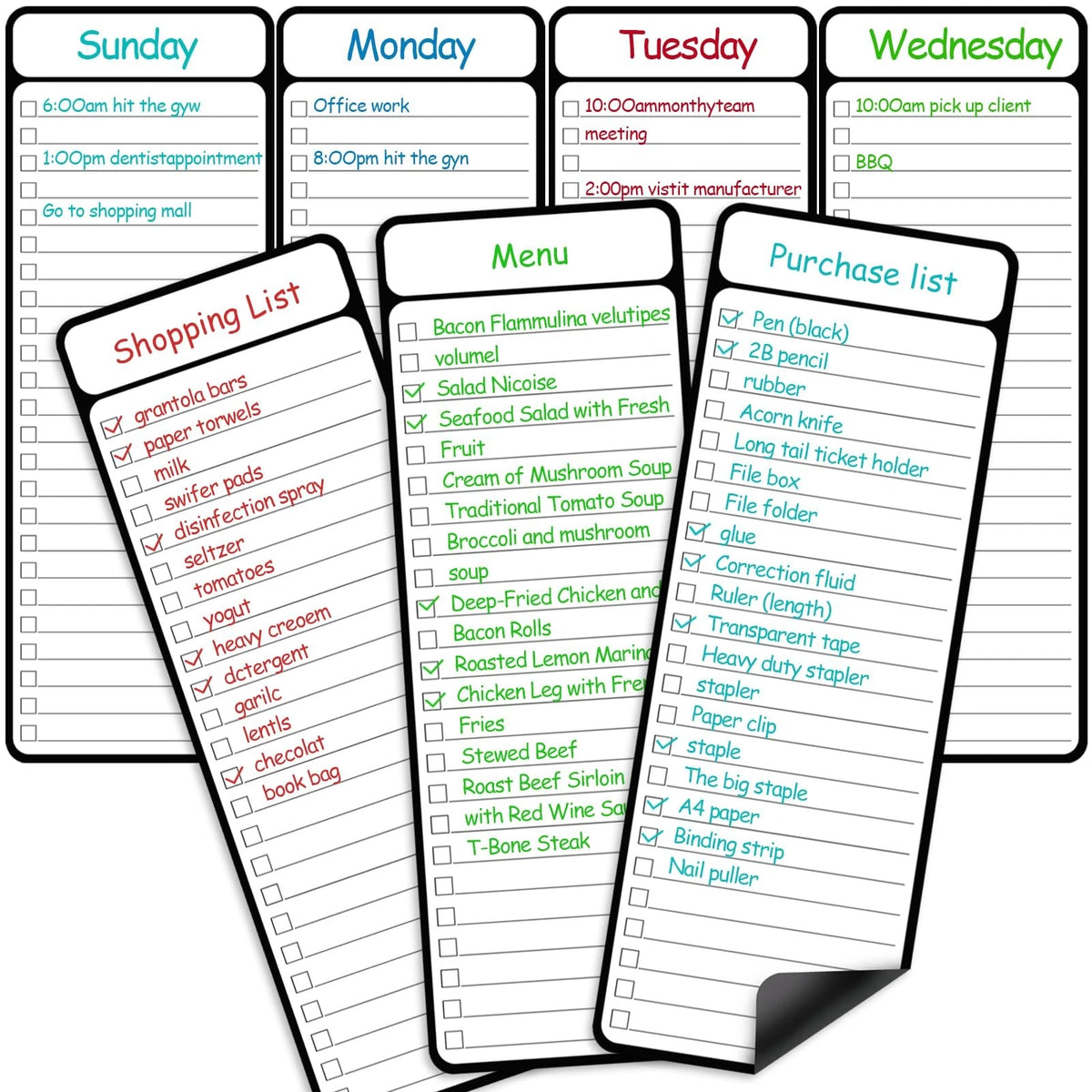 7 Piece Magnetic Dry Erase Board Weekly Planner for Fridge