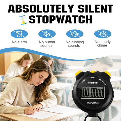 Digital Silent Stopwatch Timer for Pocket Use (Black)