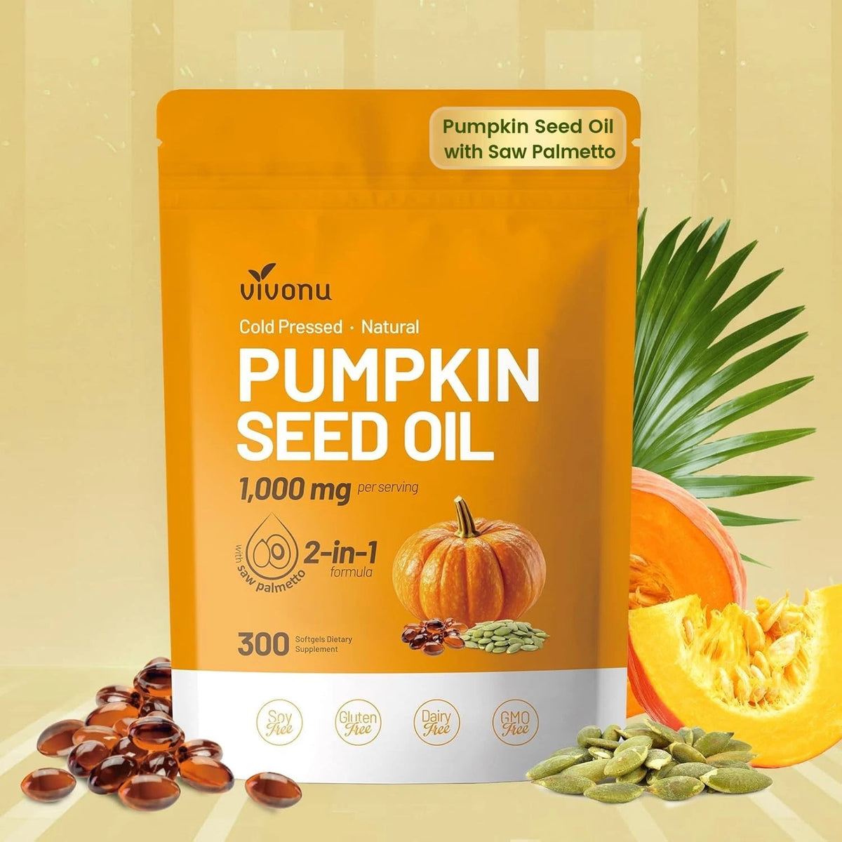 Pumpkin Seed Oil with Saw Palmetto 300 Count (Pack of 1)
