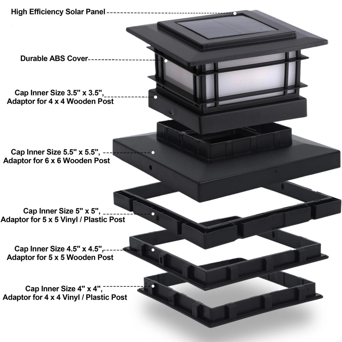 8 Pack Solar Post Cap Lights for Outdoor Use - Flickering Black