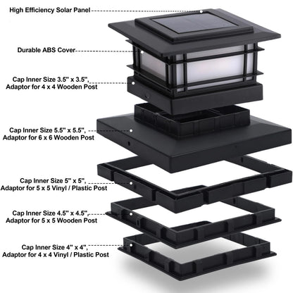 8 Pack Solar Post Cap Lights for Outdoor Use - Flickering Black