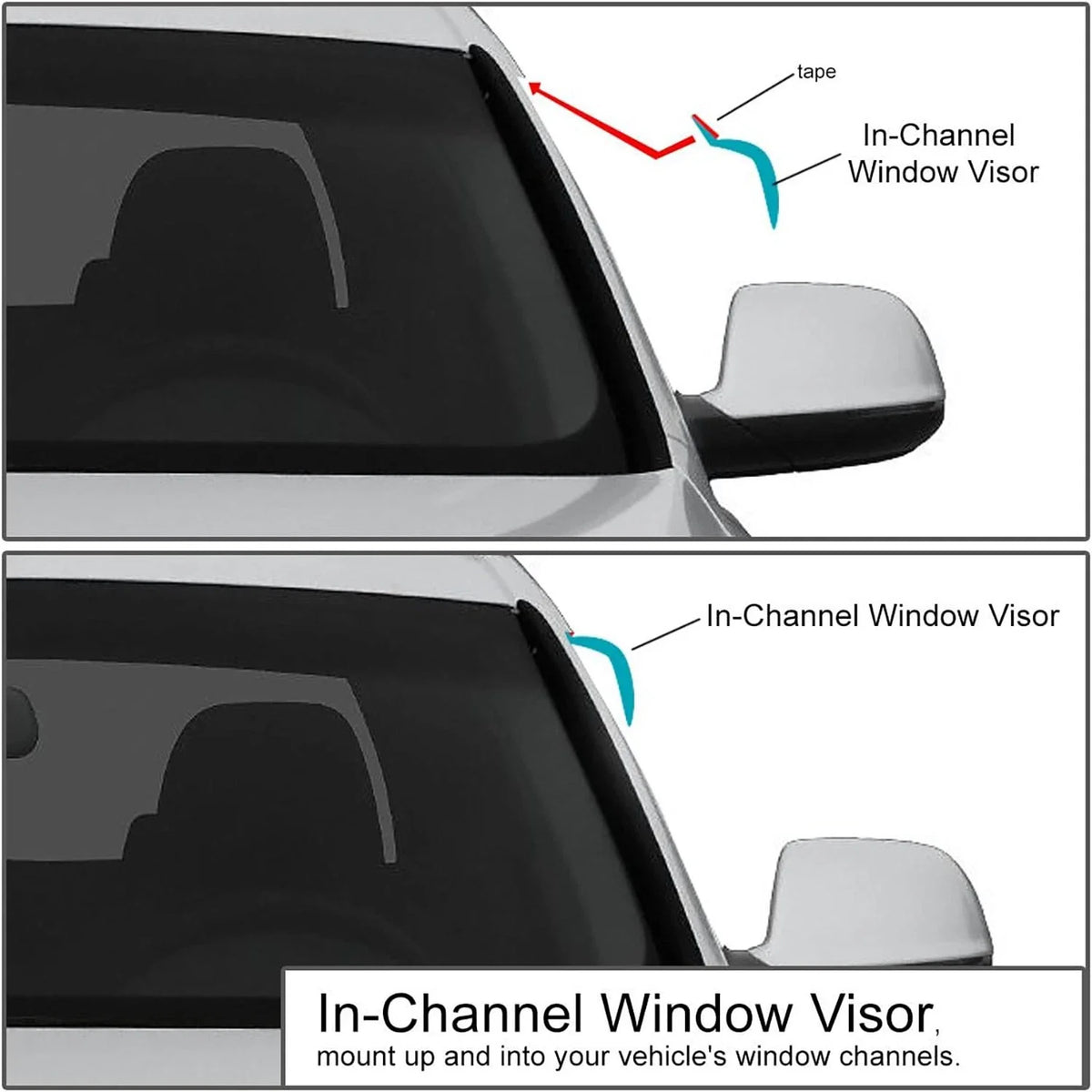 Set of 4 Tape-On Visors for Hyundai Tucson (2016–2021) Glossy Black Smoked Lens
