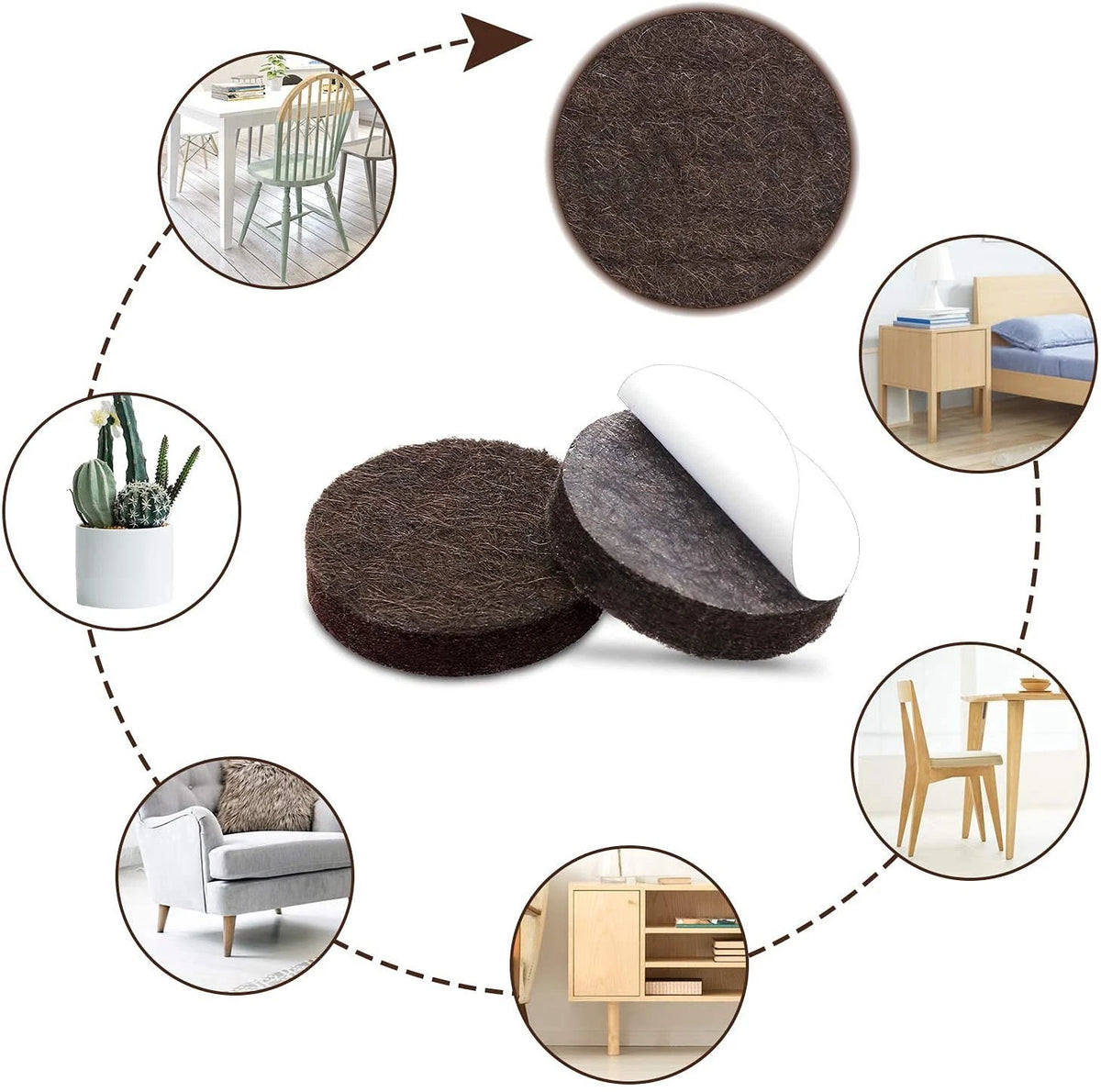 36 Pcs 2 Inch Brown Felt Furniture Pads Self-Stick Floor Protectors