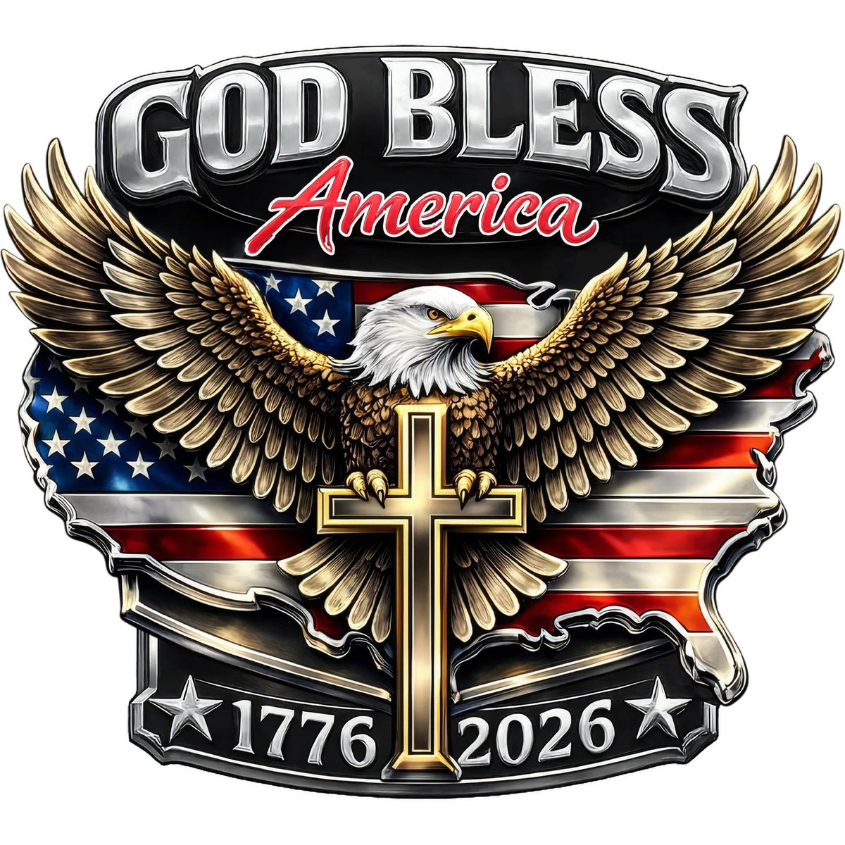 2X God Bless America 1776-2026 Stickers for USA (7.9x5 inches)