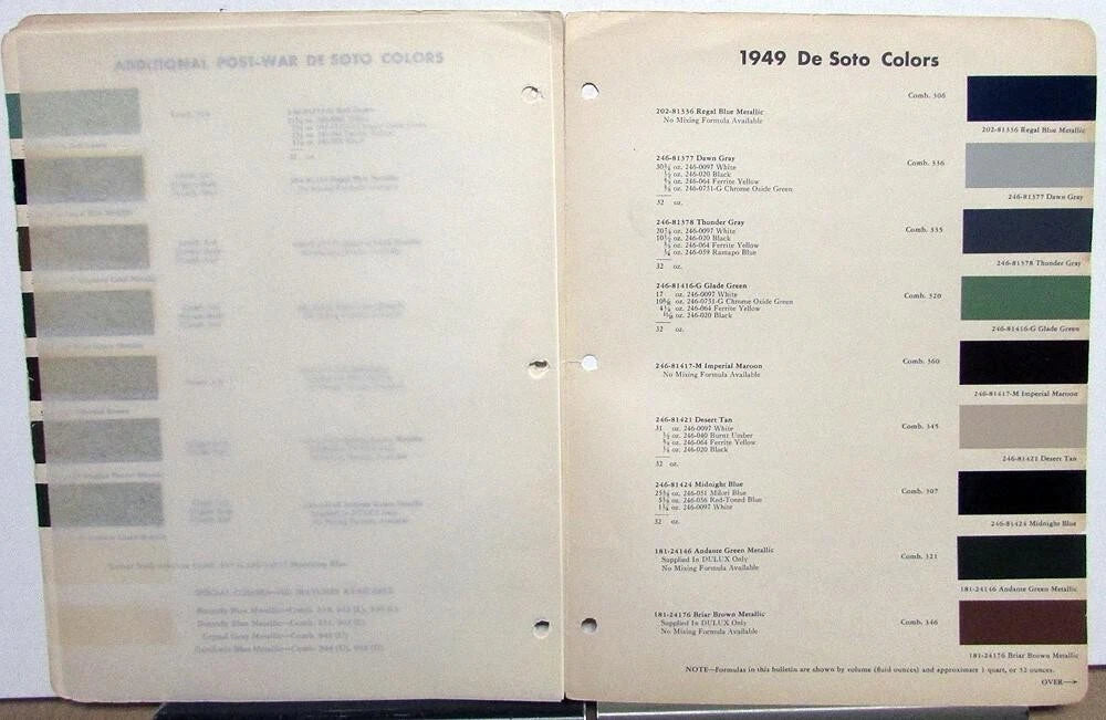 DuPont Paint Chips Folder for 1949 DeSoto